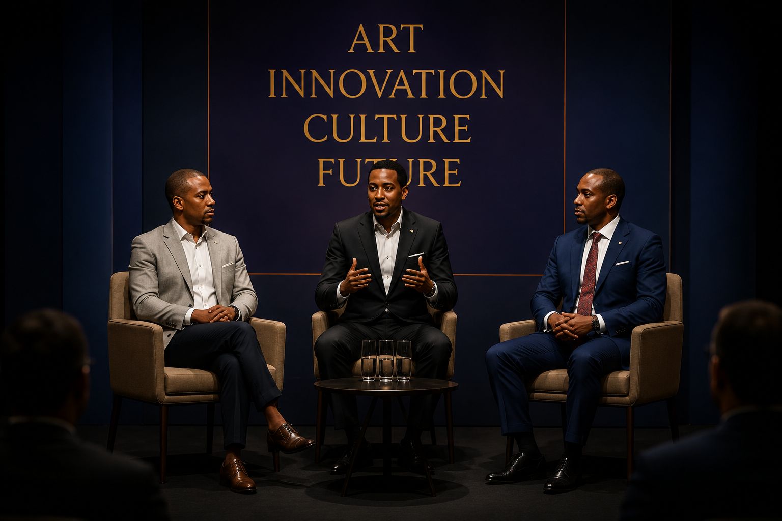 Two speakers in conversation on stage