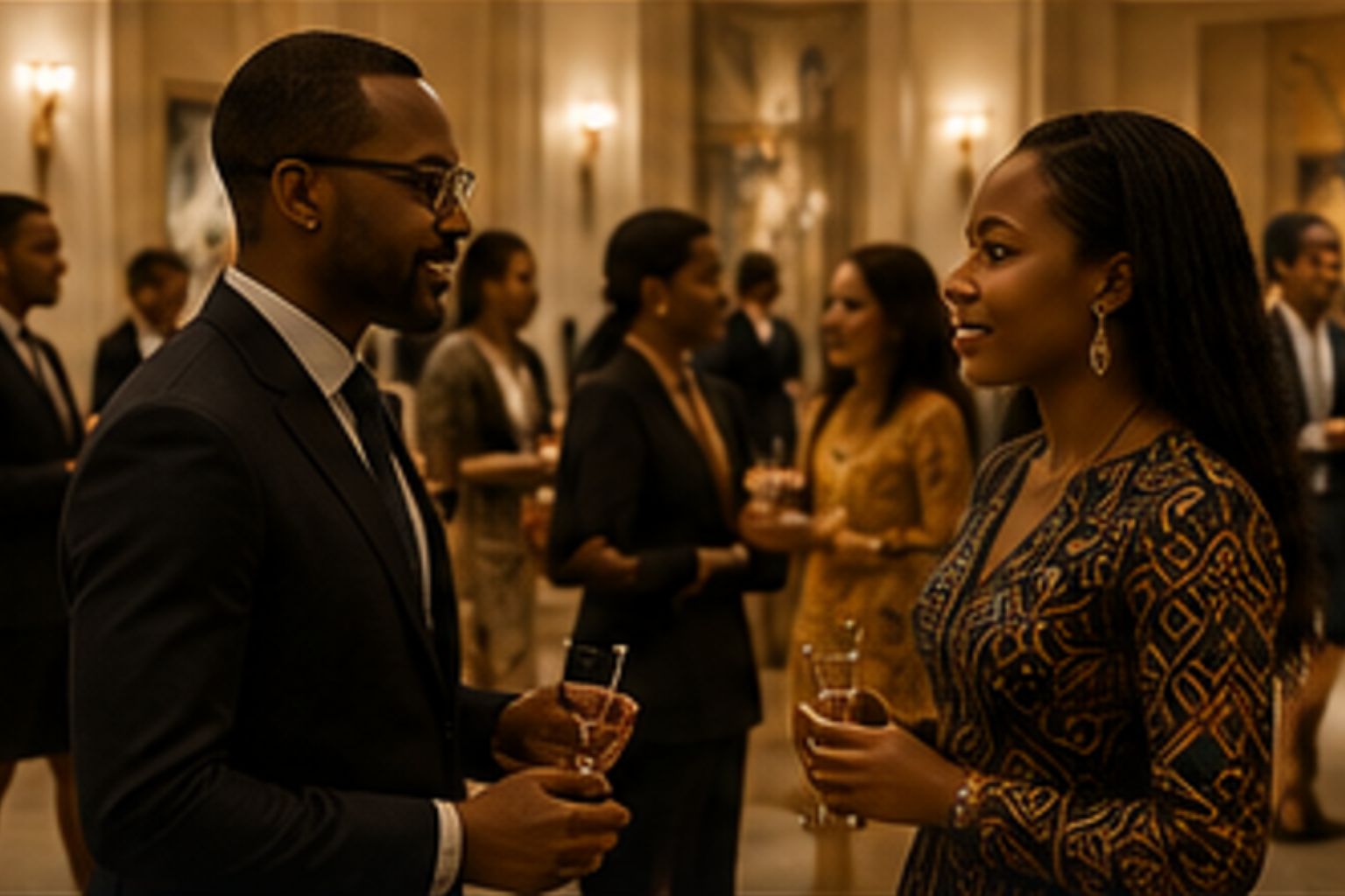 Guests mingling and networking at a reception